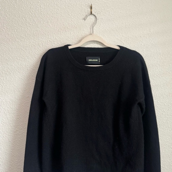 Zadig & Voltaire Cici Patch Cashmere Sweater Black Small Casual Relaxed Boho - Picture 2 of 10